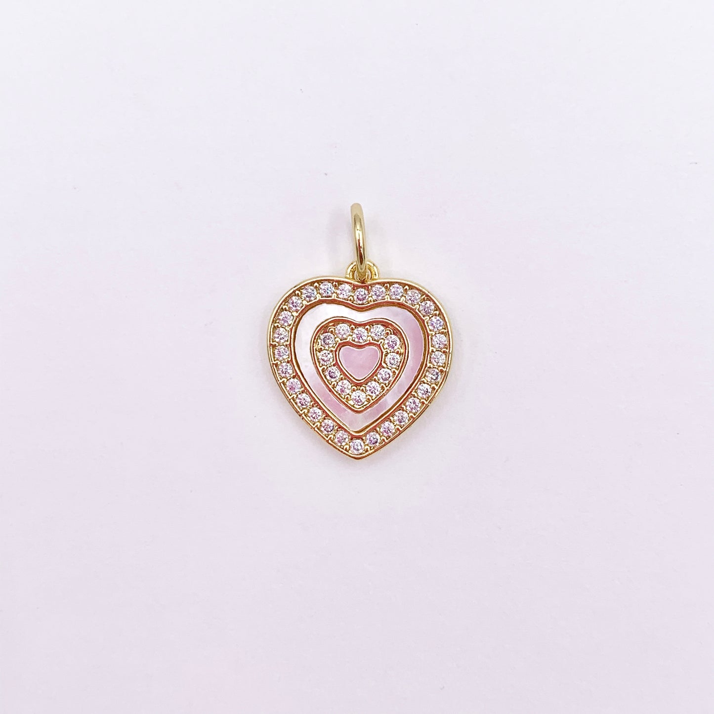 Shell Pearl Heart Charm in CZ Pave Real Gold 18K Plated Over Brass 10 PCS