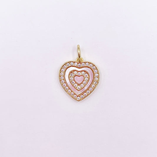 Shell Pearl Heart Charm in CZ Pave Real Gold 18K Plated Over Brass 10 PCS