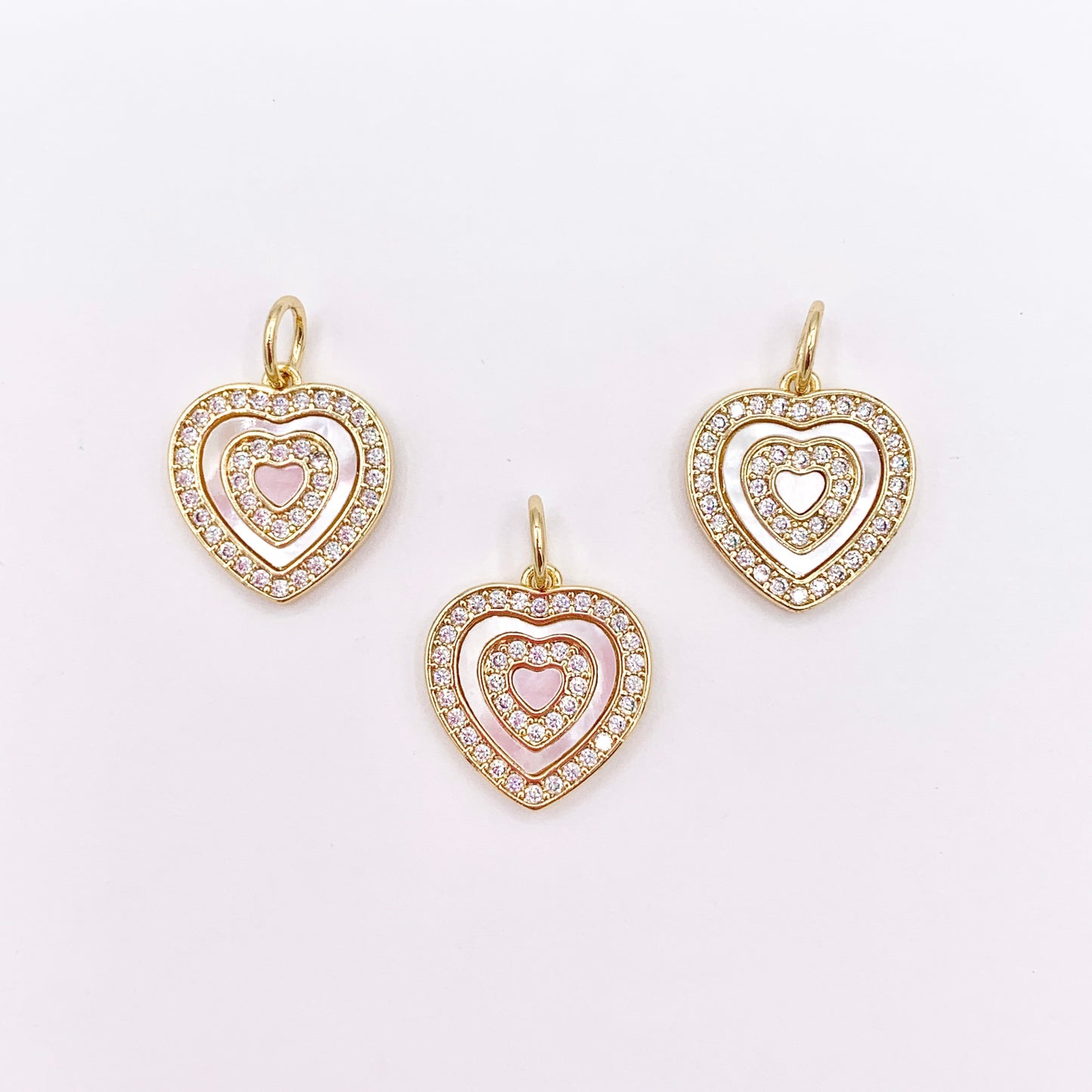 Shell Pearl Heart Charm in CZ Pave Real Gold 18K Plated Over Brass 10 PCS
