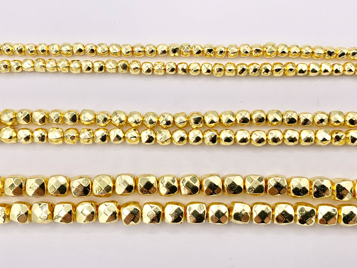 Hematite Faceted Cube Shiny Spacer Beads | Real 18K Gold Plated Stone Beads 4mm 5mm 6mm Around 15"