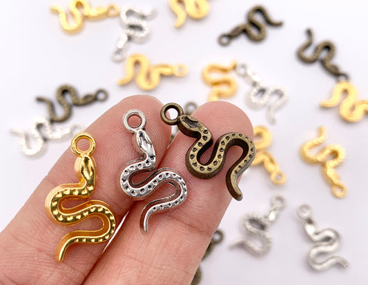 11x20mm Pewter Cute Tiny One Sided Snake Charm | Available in Bronze, Gold, Silver 125g