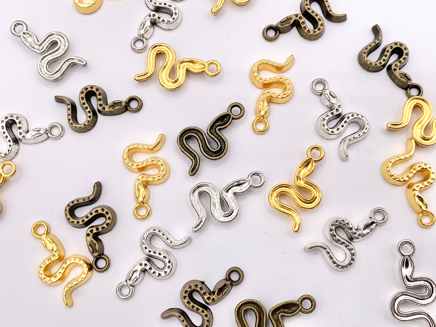 11x20mm Pewter Cute Tiny One Sided Snake Charm | Available in Bronze, Gold, Silver 125g
