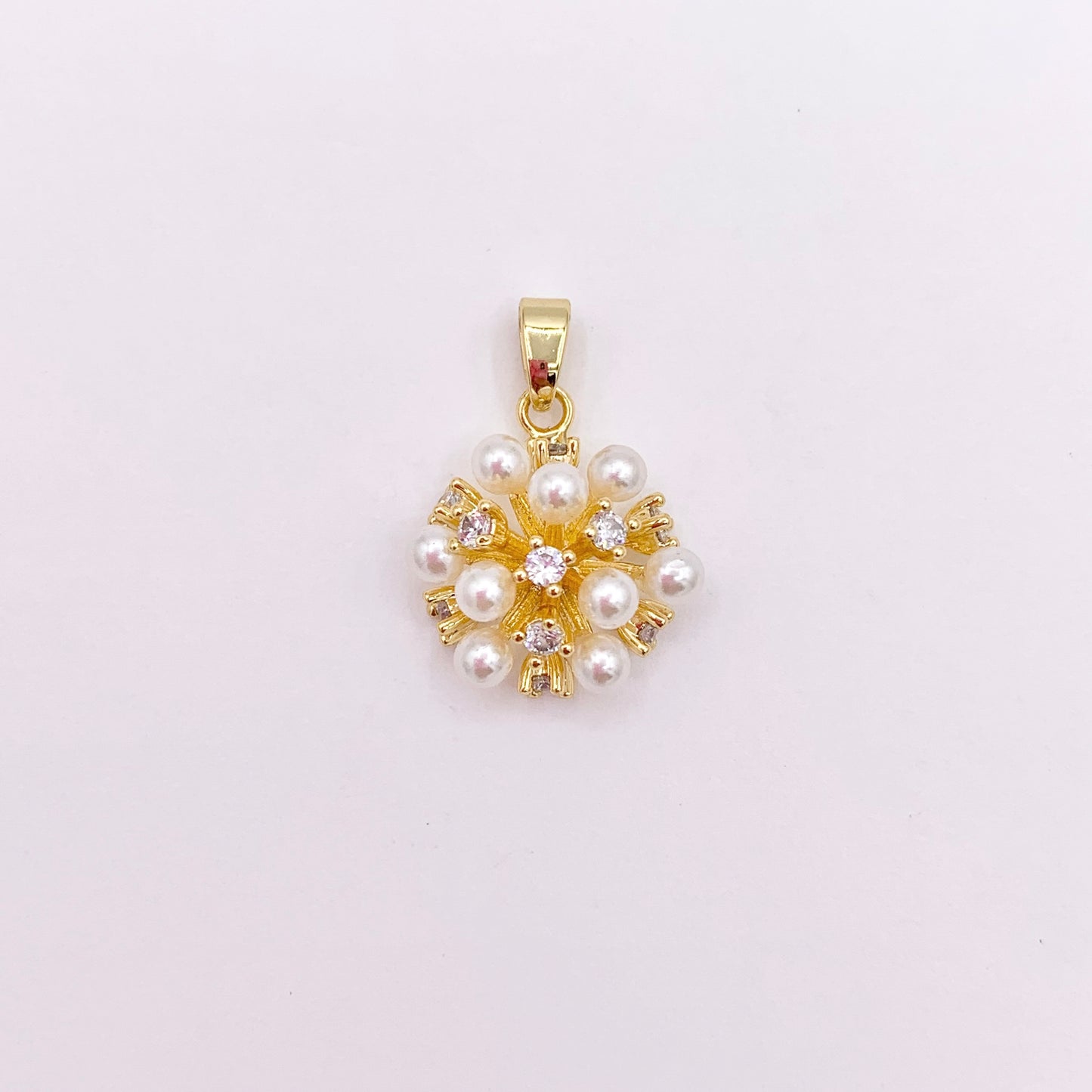 Dainty Pearl Fireworks Charm in CZ Pave Real Gold 18K Plated Over Brass 6 PCS