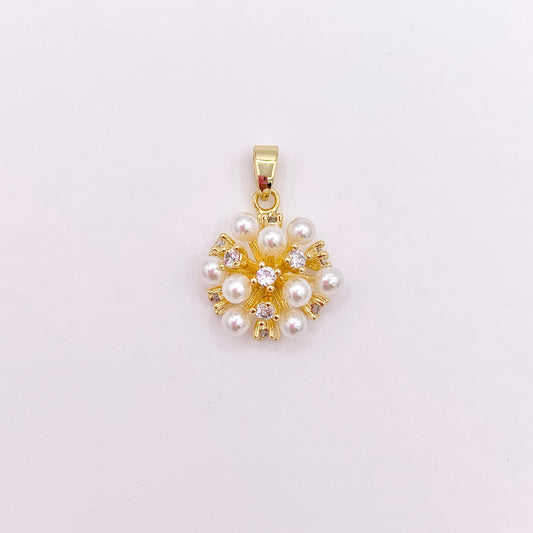 Dainty Pearl Fireworks Charm in CZ Pave Real Gold 18K Plated Over Brass 6 PCS