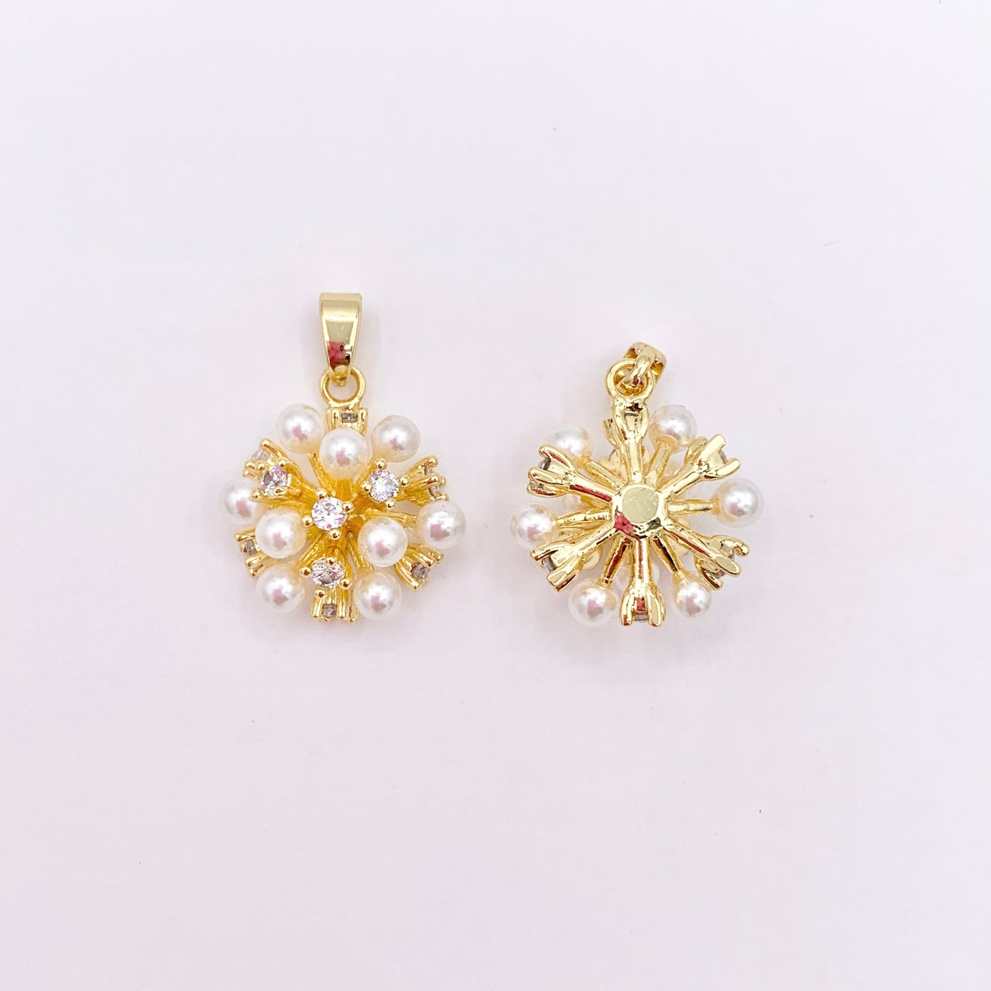 Dainty Pearl Fireworks Charm in CZ Pave Real Gold 18K Plated Over Brass 6 PCS