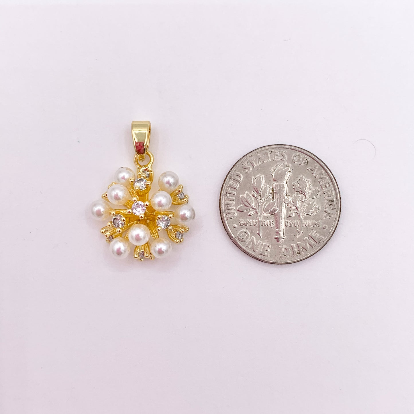 Dainty Pearl Fireworks Charm in CZ Pave Real Gold 18K Plated Over Brass 6 PCS