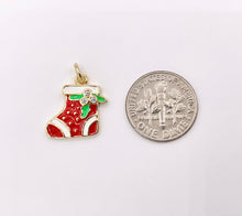 Load image into Gallery viewer, Cute Christmas Stocking Charm Holiday Enamel Pendant in Real Gold 18K Plated Micro CZ Pave Over Copper 5 PCS
