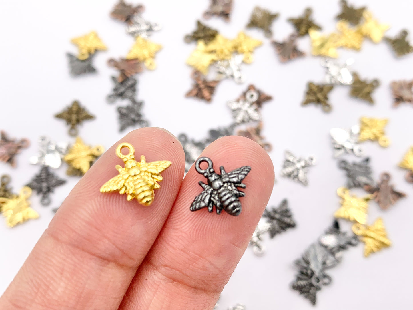 11x10mm Pewter Cute Tiny One Sided Bumble Bee Charm | Available in Bronze, Gold, Silver, Copper, Gunmetal