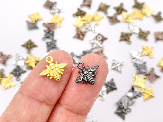 11x10mm Pewter Cute Tiny One Sided Bumble Bee Charm | Available in Bronze, Gold, Silver, Copper, Gunmetal