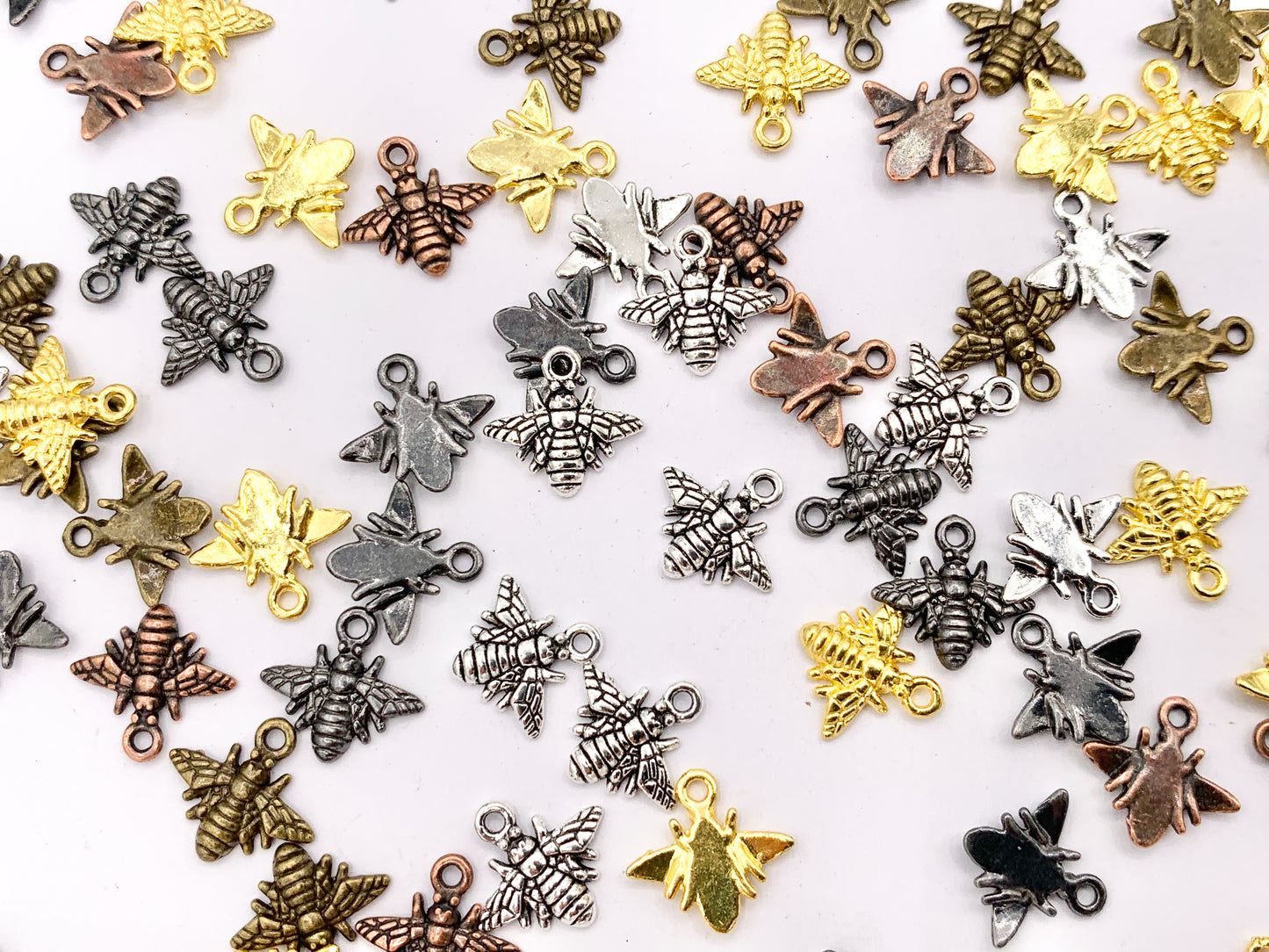 11x10mm Pewter Cute Tiny One Sided Bumble Bee Charm | Available in Bronze, Gold, Silver, Copper, Gunmetal