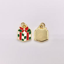Load image into Gallery viewer, Cute Christmas Gift Box Charm Holiday Enamel Pendant in Real Gold 18K Plated Over Copper 5 PCS
