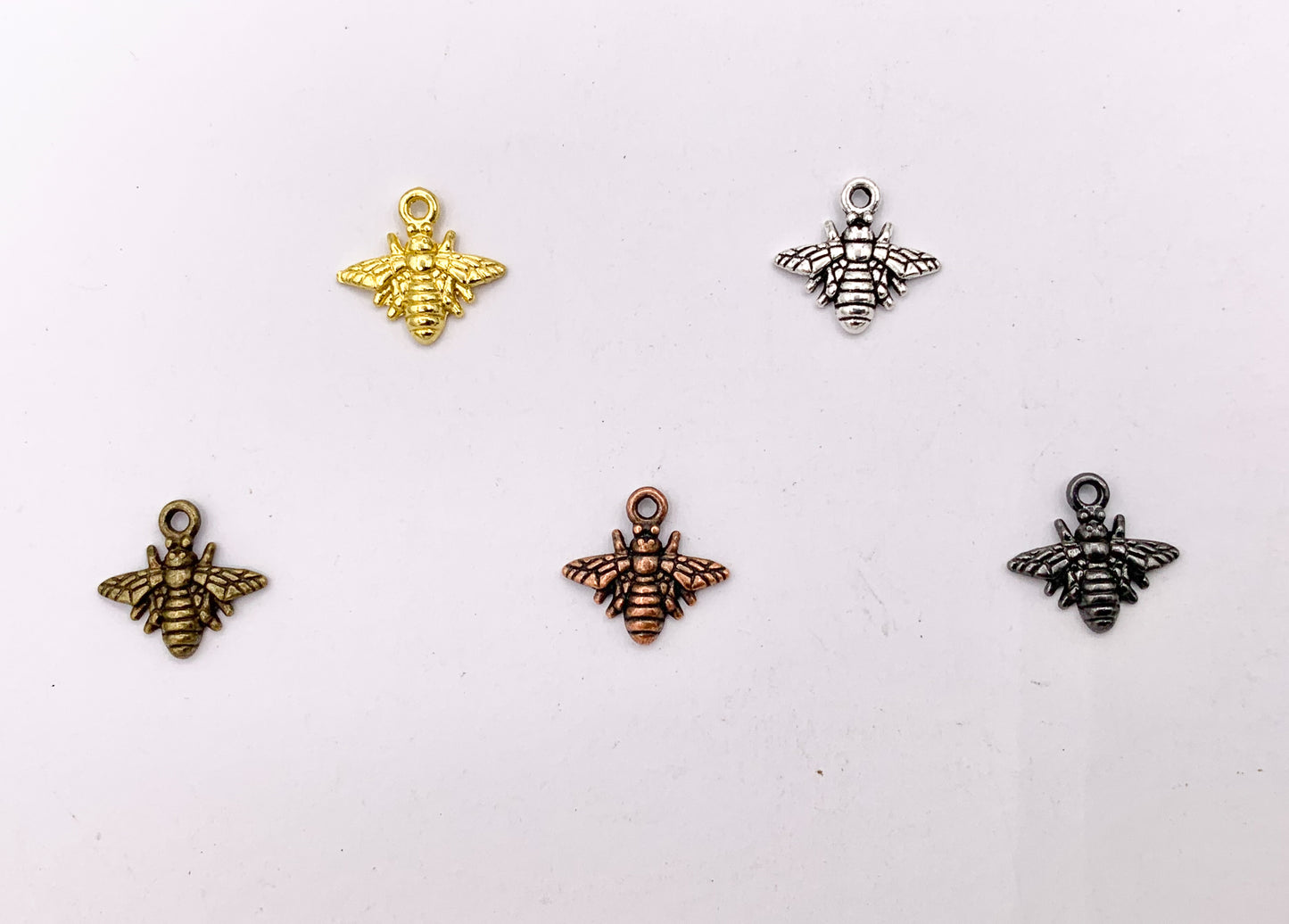11x10mm Pewter Cute Tiny One Sided Bumble Bee Charm | Available in Bronze, Gold, Silver, Copper, Gunmetal
