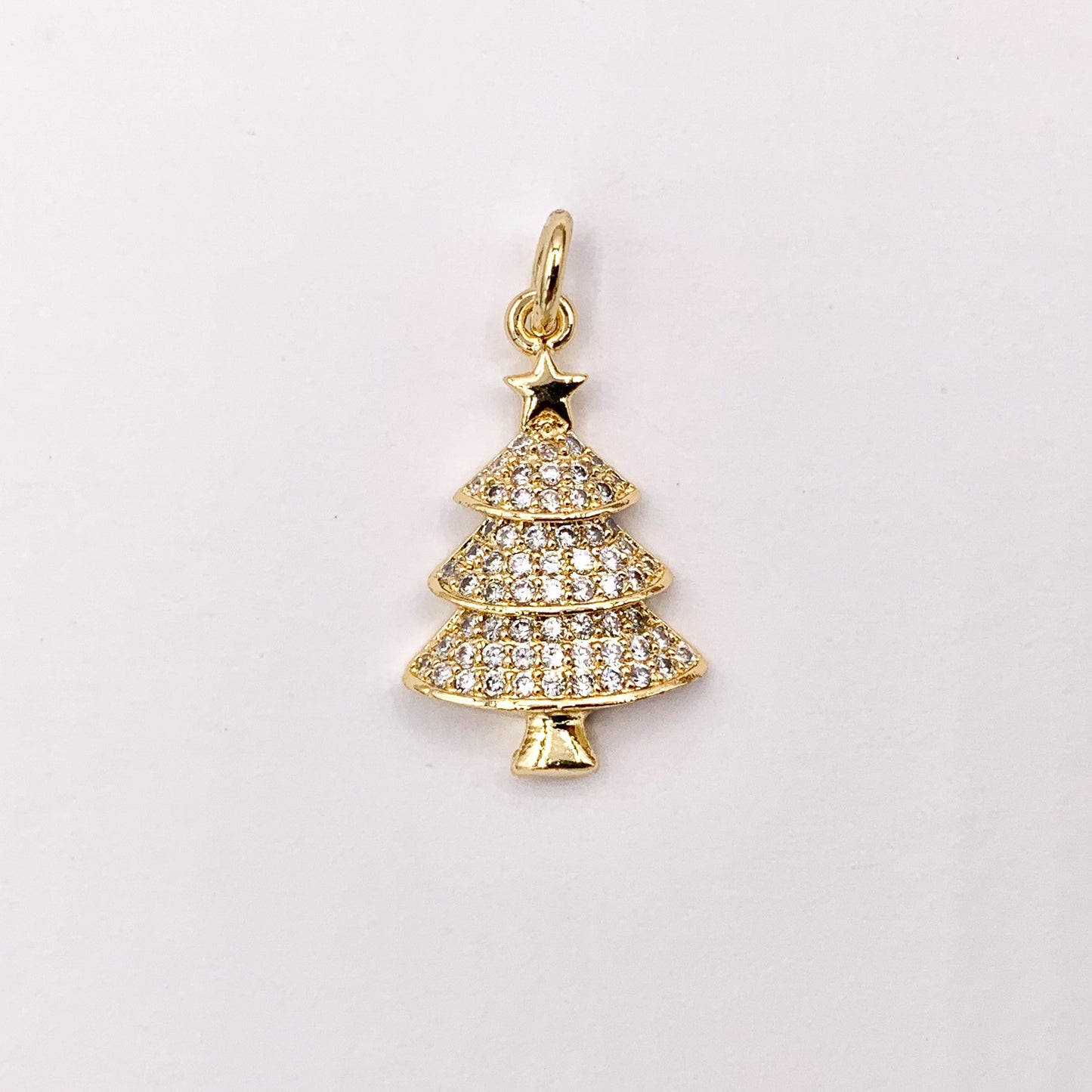 Christmas Tree Charm in Real Gold 18K Plated Micro CZ Pave Over Copper 5 PCS