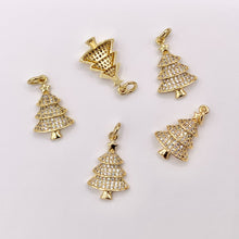 Load image into Gallery viewer, Christmas Tree Charm in Real Gold 18K Plated Micro CZ Pave Over Copper 5 PCS
