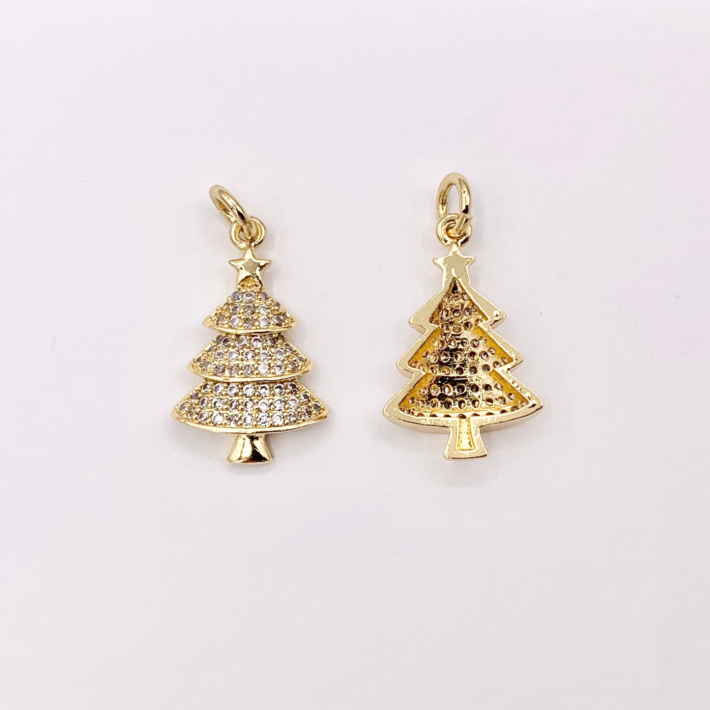 Christmas Tree Charm in Real Gold 18K Plated Micro CZ Pave Over Copper 5 PCS