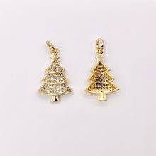 Load image into Gallery viewer, Christmas Tree Charm in Real Gold 18K Plated Micro CZ Pave Over Copper 5 PCS
