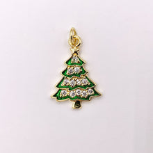 Load image into Gallery viewer, Green Enamel Christmas Tree Charm Holiday Pendant in Real Gold 18K Plated Micro CZ Pave Over Copper 5 PCS
