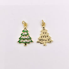 Load image into Gallery viewer, Green Enamel Christmas Tree Charm Holiday Pendant in Real Gold 18K Plated Micro CZ Pave Over Copper 5 PCS
