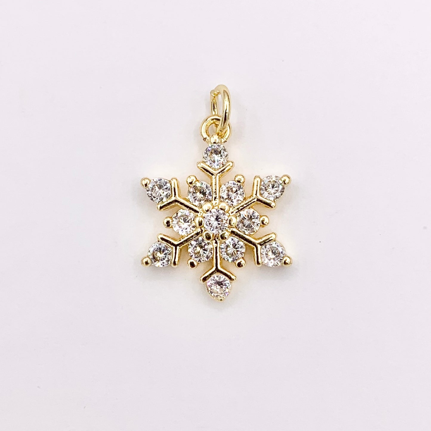 Christmas Snowflake Charm in Real Gold 18K Plated Micro CZ Pave Over Copper 5 PCS