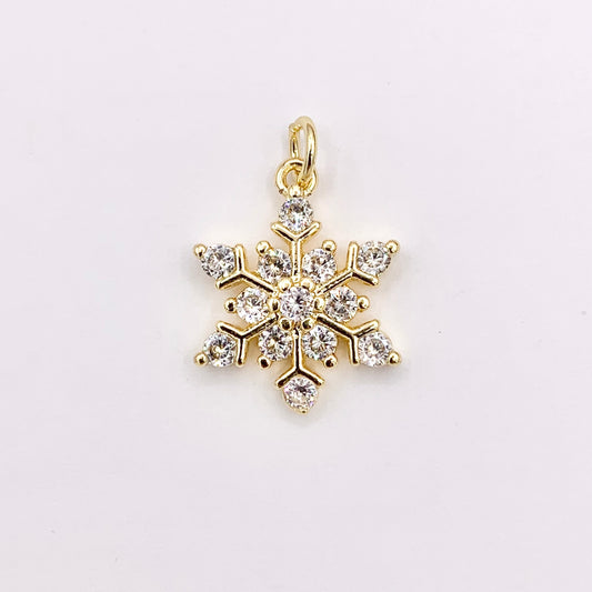 Christmas Snowflake Charm in Real Gold 18K Plated Micro CZ Pave Over Copper 5 PCS
