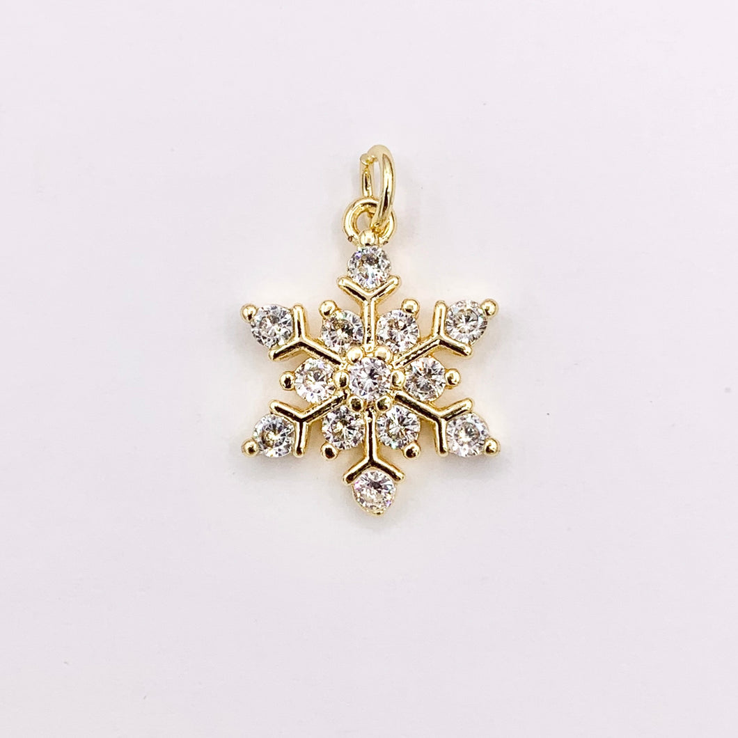 Christmas Snowflake Charm in Real Gold 18K Plated Micro CZ Pave Over Copper 5 PCS