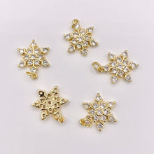 Load image into Gallery viewer, Christmas Snowflake Charm in Real Gold 18K Plated Micro CZ Pave Over Copper 5 PCS
