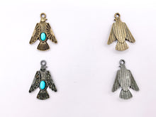 Cargar imagen en el visor de la galería, 20x28mm Pewter Thunderbird Pendants with Turquoise Howlite in Gold, Silver Gunmetal and Bronze Color
