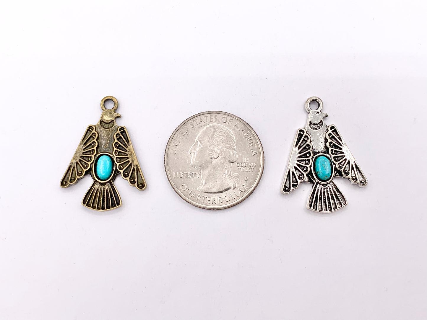 20x28mm Pewter Thunderbird Pendants with Turquoise Howlite in Gold, Silver Gunmetal and Bronze Color