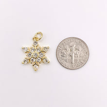 Load image into Gallery viewer, Christmas Snowflake Charm in Real Gold 18K Plated Micro CZ Pave Over Copper 5 PCS

