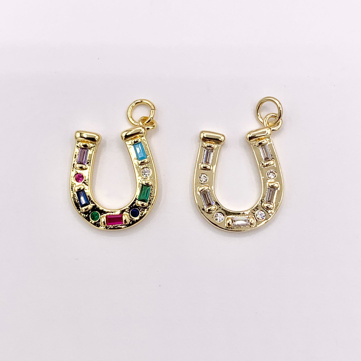 Clear/Multicolor CZ Horseshoe U Charm in Real 18K Gold Plated Over Copper 6 PCS