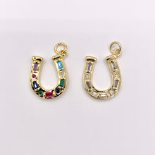 Load image into Gallery viewer, Clear/Multicolor CZ Horseshoe U Charm in Real 18K Gold Plated Over Copper 6 PCS
