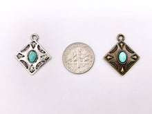 Cargar imagen en el visor de la galería, 20mm Pewter Granny Square Pendants with Turquoise Howlite Cute Diamond Shape Charms in Gold, Silver, Bronze and Matte Gold Color
