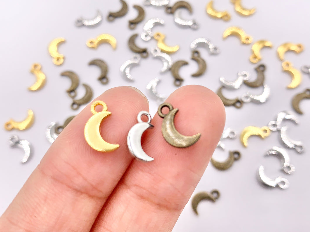 5x10mm Pewter Cute Tiny Moon Crescent Charm in Gold, Silver and Brass 125g