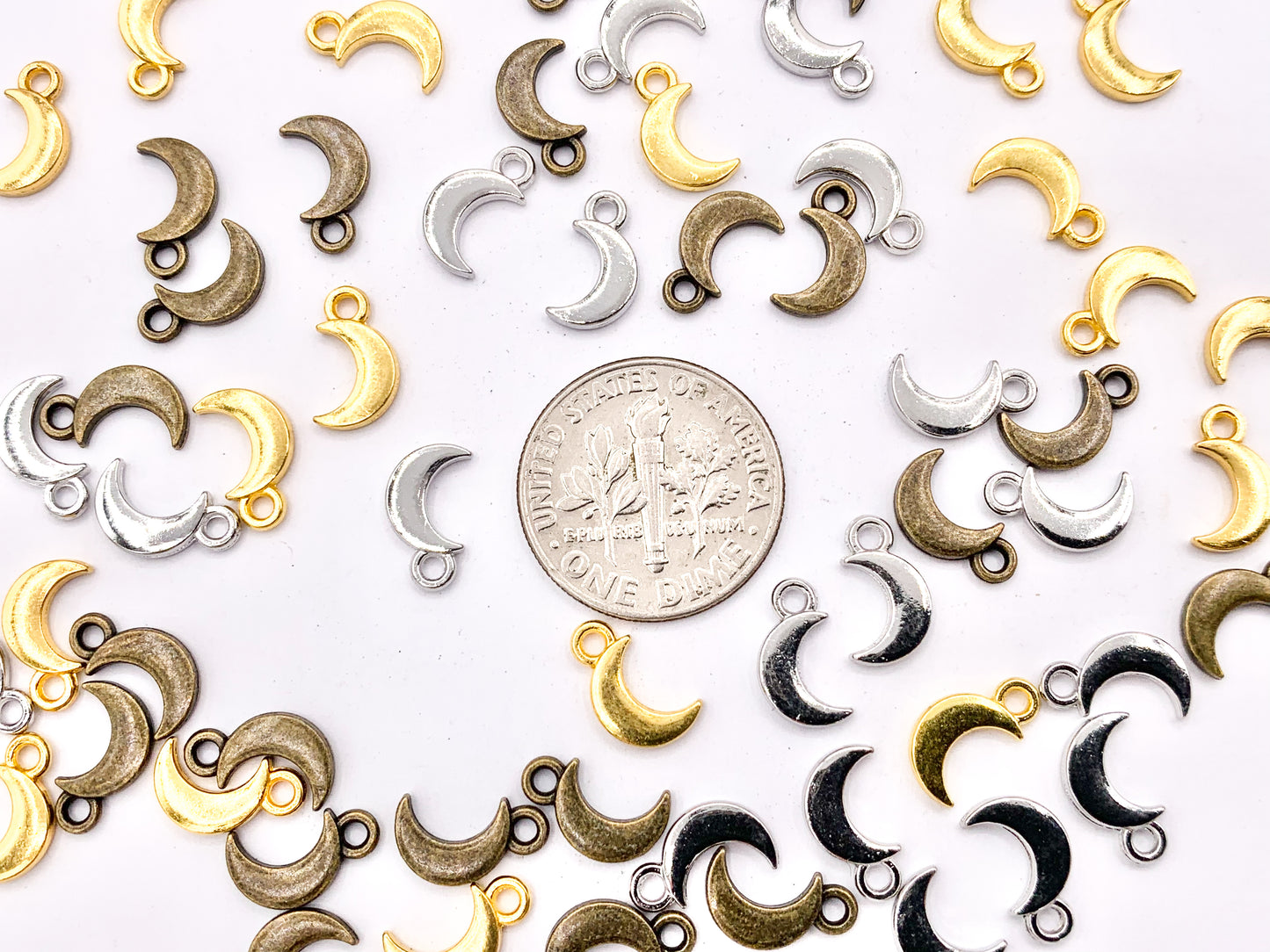 5x10mm Pewter Cute Tiny Moon Crescent Charm in Gold, Silver and Brass 125g