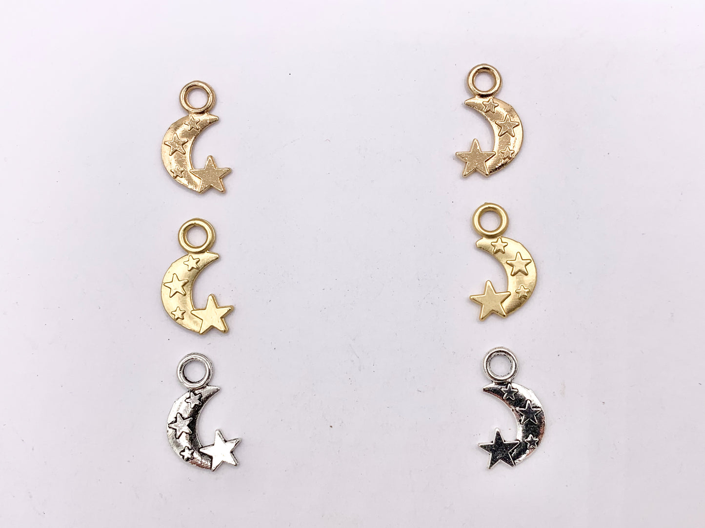 11x18mm Pewter Cute Moon Crescent with Stars Charm in Gold, Silver, Brass, Copper, Gunmetal and Matte Gold