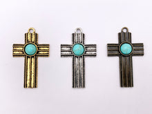 Cargar imagen en el visor de la galería, 26x43mm Pewter Cross With Turquoise Charms Large Antique Cross Pendants in Gold, Silver and Bronze Color 10 PCS
