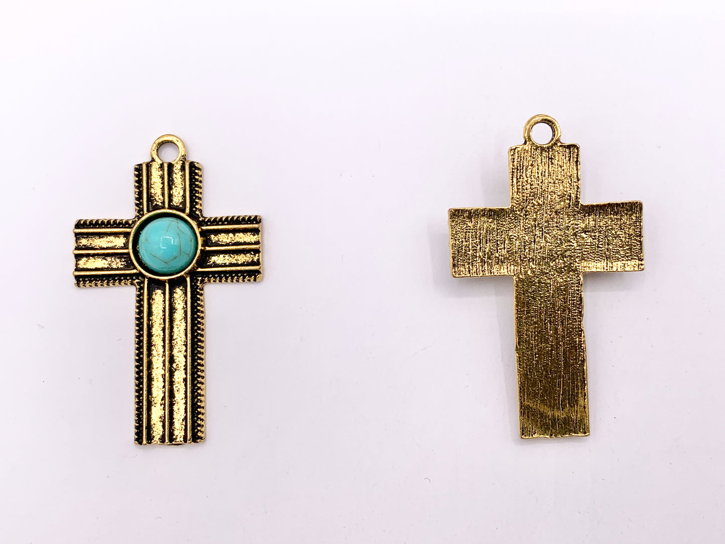 26x43mm Pewter Cross With Turquoise Charms Large Antique Cross Pendants in Gold, Silver and Bronze Color 10 PCS
