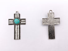 Cargar imagen en el visor de la galería, 26x43mm Pewter Cross With Turquoise Charms Large Antique Cross Pendants in Gold, Silver and Bronze Color 10 PCS
