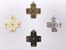 Cargar imagen en el visor de la galería, 28mm Pewter Greek Cross Charms Large Cross Pendants in Matte Gold, Silver, Bronze, Gunmetal Color
