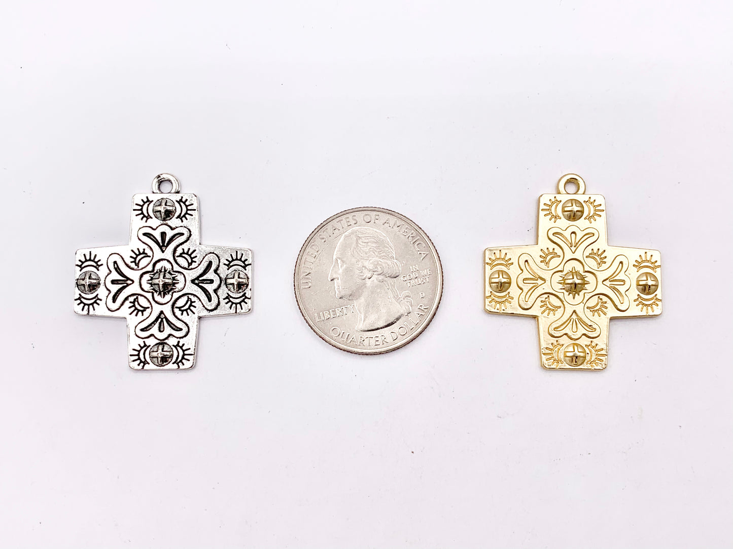 28mm Pewter Greek Cross Charms Large Cross Pendants in Matte Gold, Silver, Bronze, Gunmetal Color