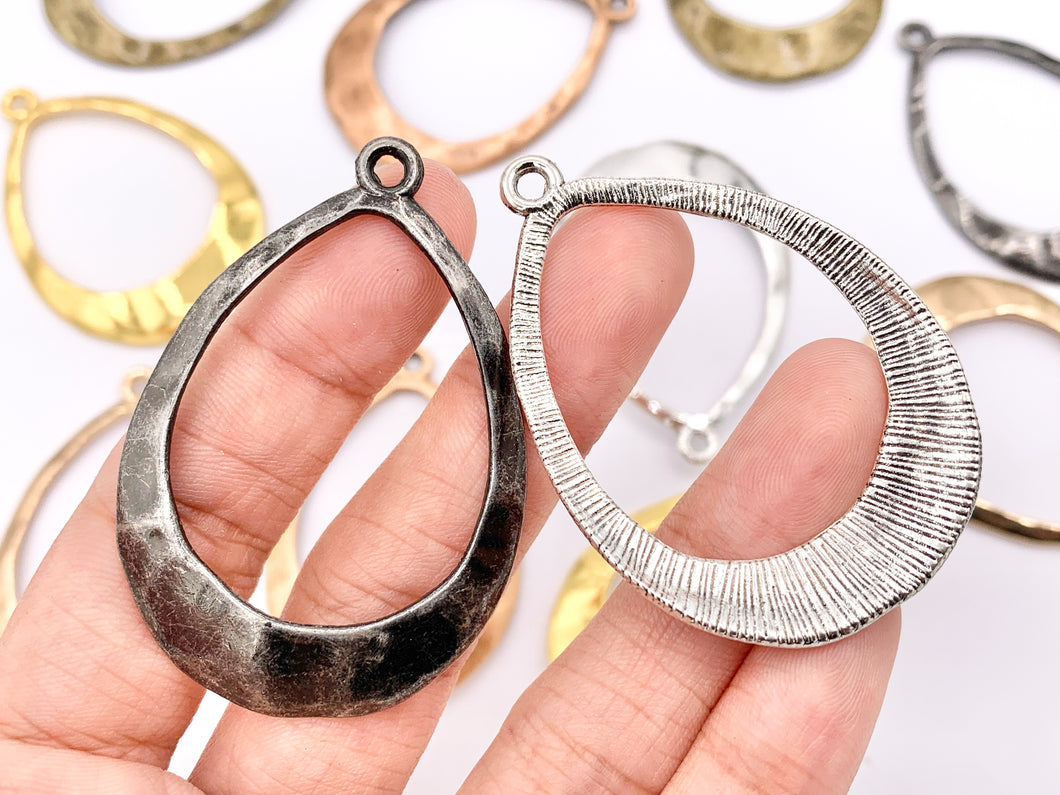 34x50mm Pewter Large Center Cut Out Teardrop Pendants in Gold, Silver, Bronze, Copper and Gunmetal Color