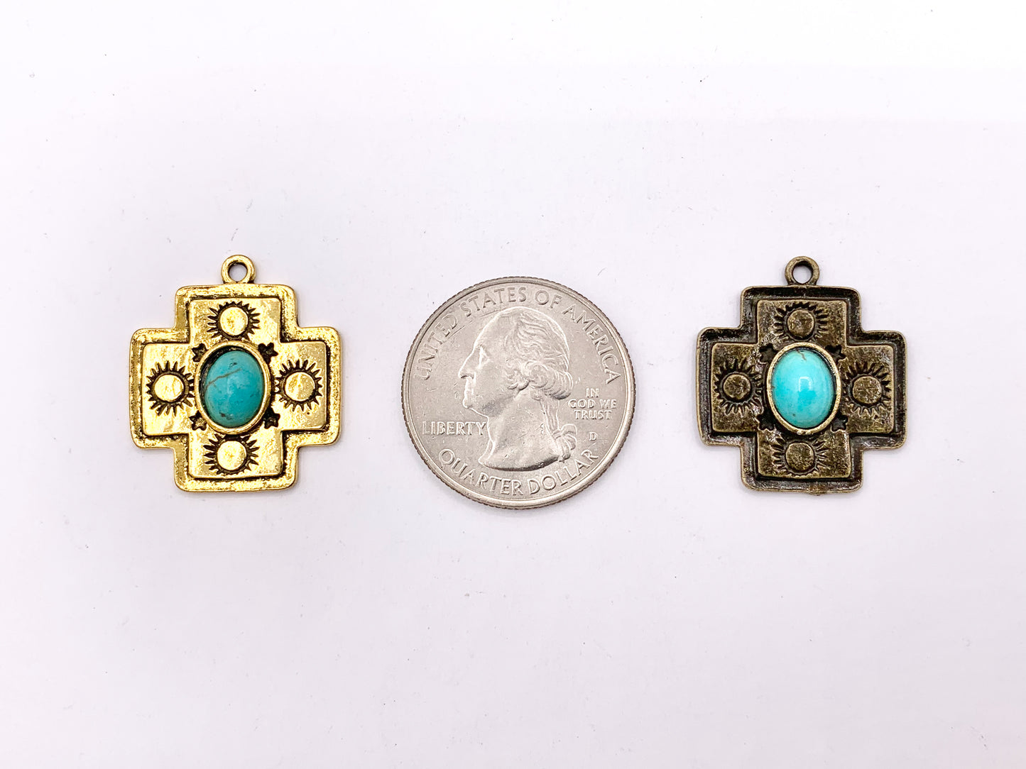 21x25mm Pewter Greek Cross With Turquoise Charms Antique Cross Pendants in Gold, Silver and Bronze Color 15 PCS