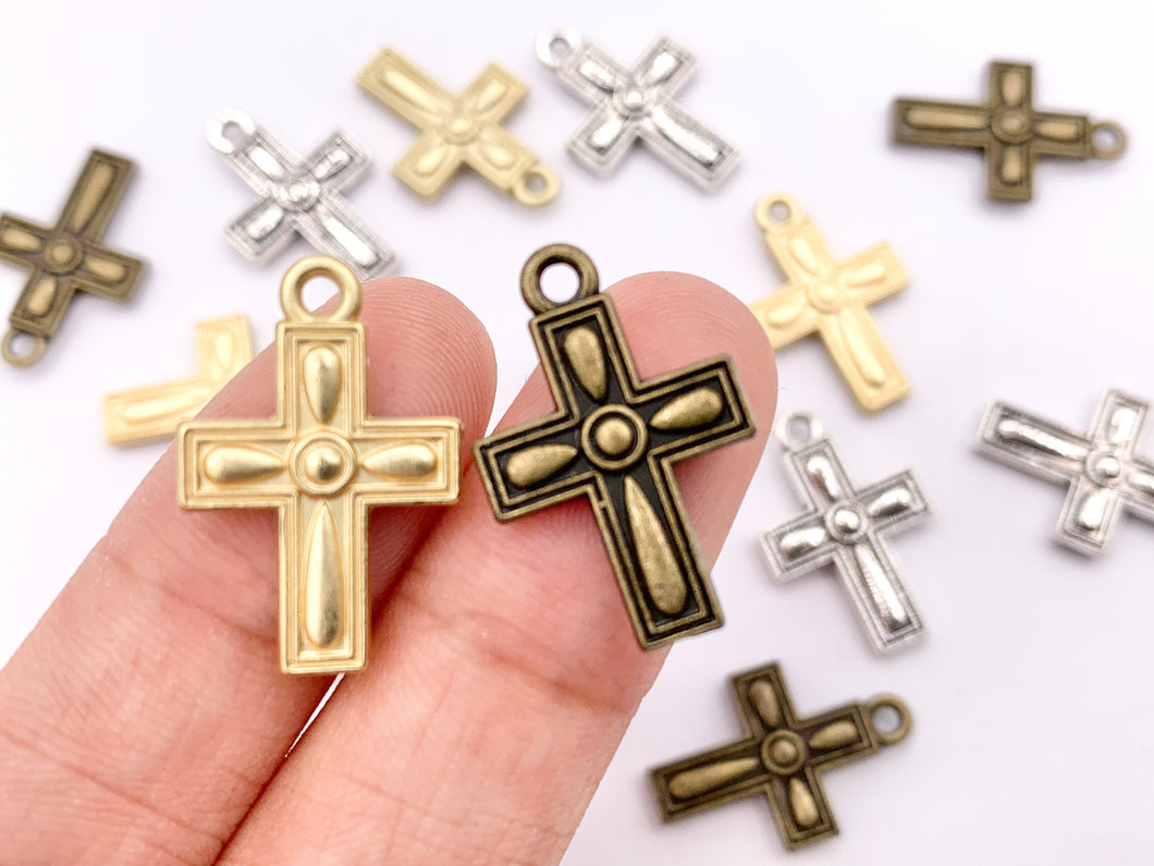 14x21mm Pewter Small Cross Charms Cute Religious Pendant in Matte Gold, Silver, Bronze Color