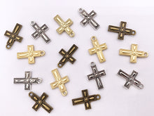 Cargar imagen en el visor de la galería, 14x21mm Pewter Small Cross Charms Cute Religious Pendant in Matte Gold, Silver, Bronze Color
