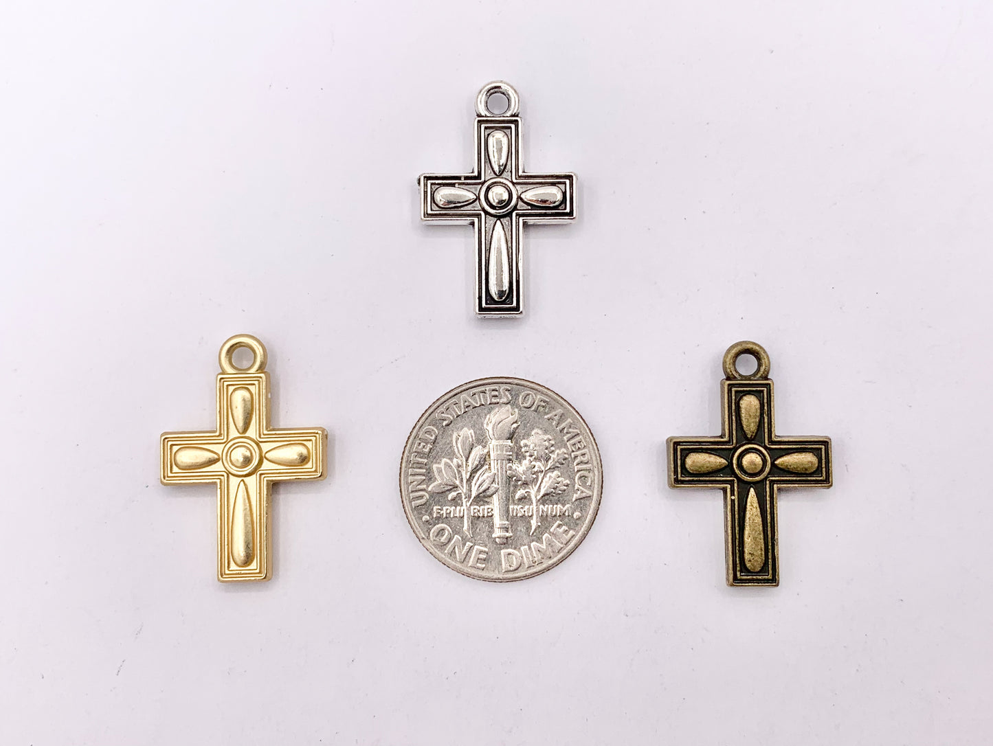 14x21mm Pewter Small Cross Charms Cute Religious Pendant in Matte Gold, Silver, Bronze Color