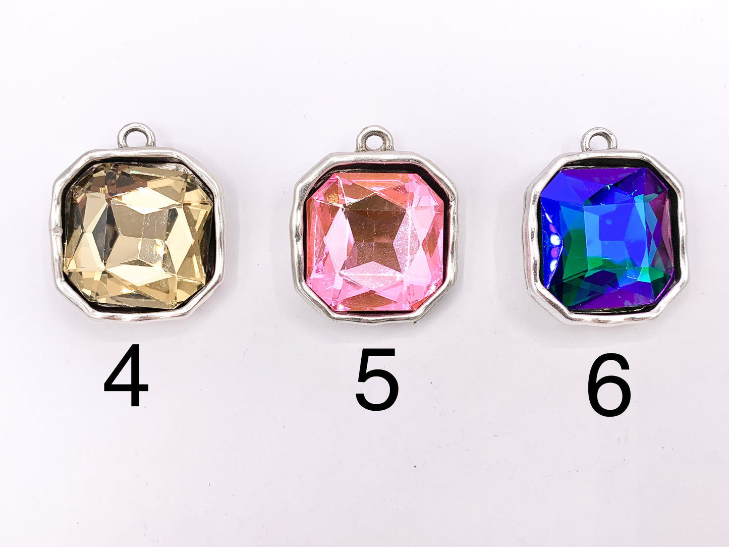 29mm Pewter Large Soldered Crystal Square Silver And Bronze Pendant Available in 6 Colors 5 PCS
