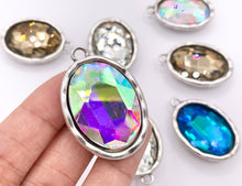 Cargar imagen en el visor de la galería, 27x39mm Pewter Large Soldered Crystal Oval Silver Pendant Available in 4 Colors Clear, Champagne, AB, Blue 5 PCS
