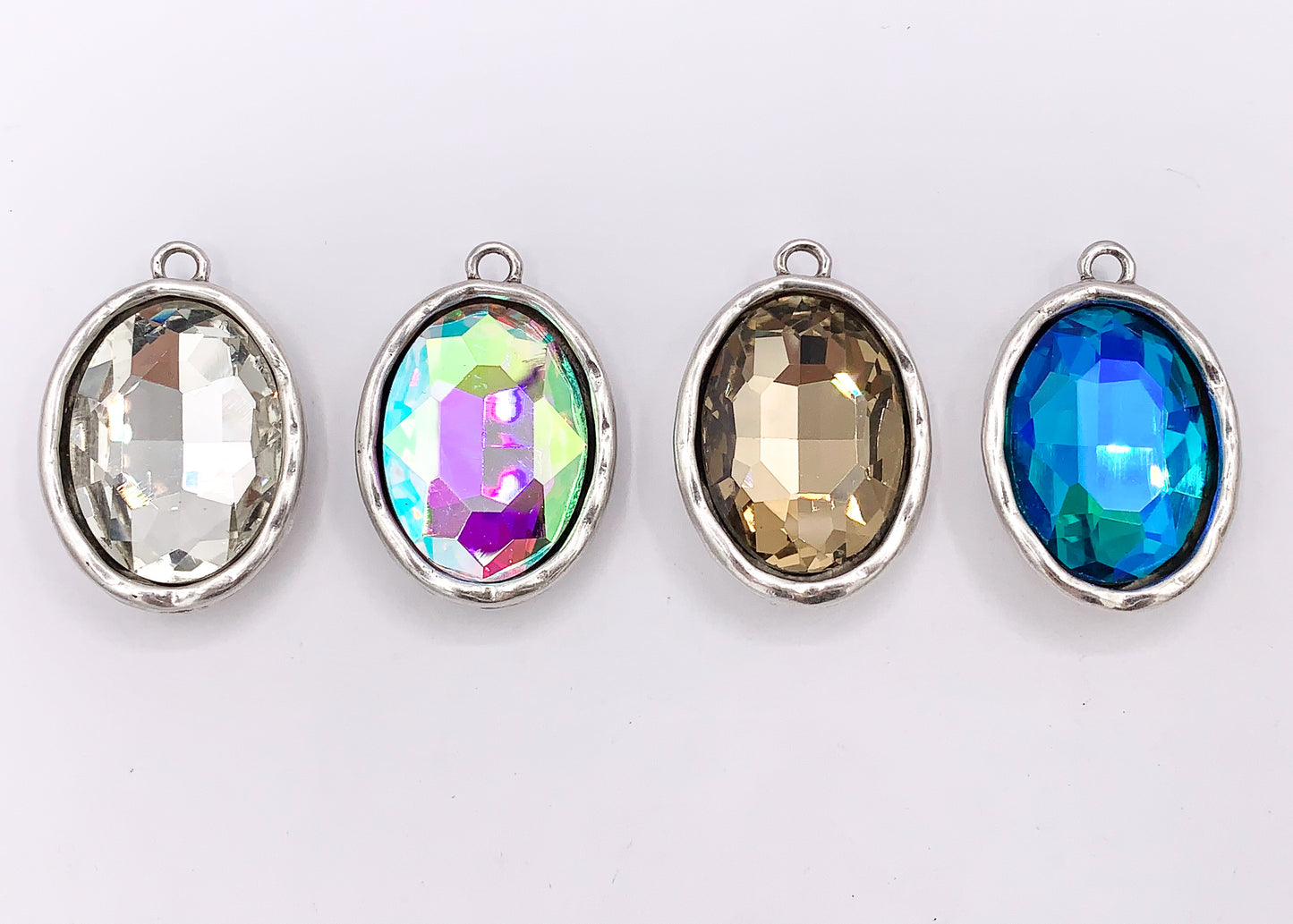 27x39mm Pewter Large Soldered Crystal Oval Silver Pendant Available in 4 Colors Clear, Champagne, AB, Blue 5 PCS