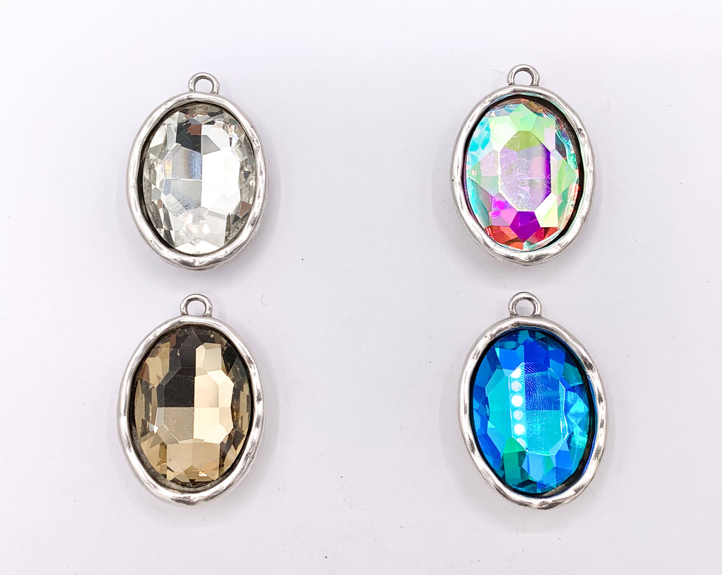 27x39mm Pewter Large Soldered Crystal Oval Silver Pendant Available in 4 Colors Clear, Champagne, AB, Blue 5 PCS