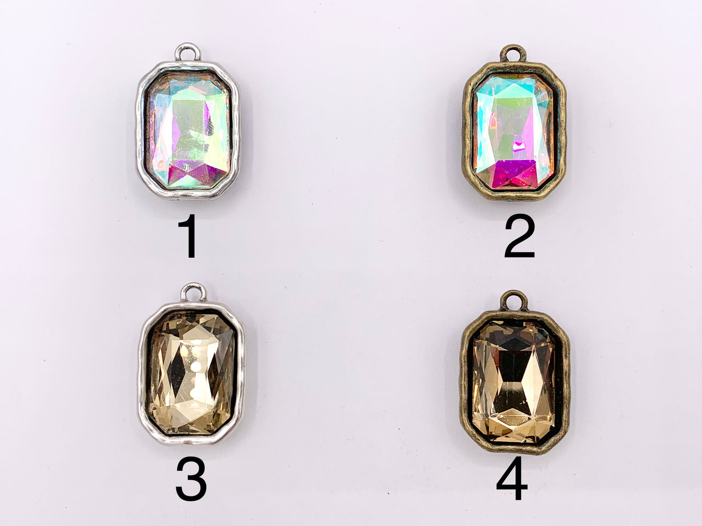 24x36mm Pewter Large Soldered Crystal Rectangle Silver And Bronze Pendant Available in 12 Colors 5 PCS